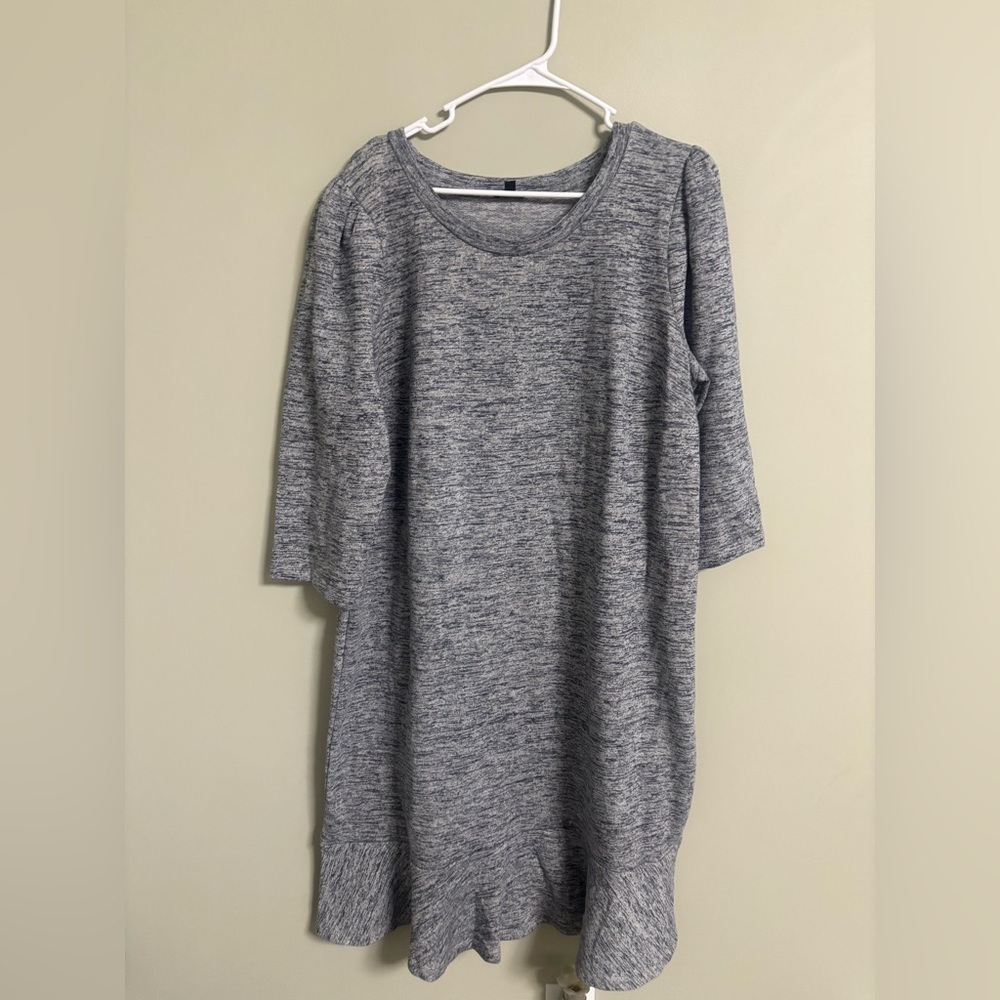 Talbots Puff Shoulder Space Dye Gray Ruffle Hem Dress Size 1X Minimalist Office